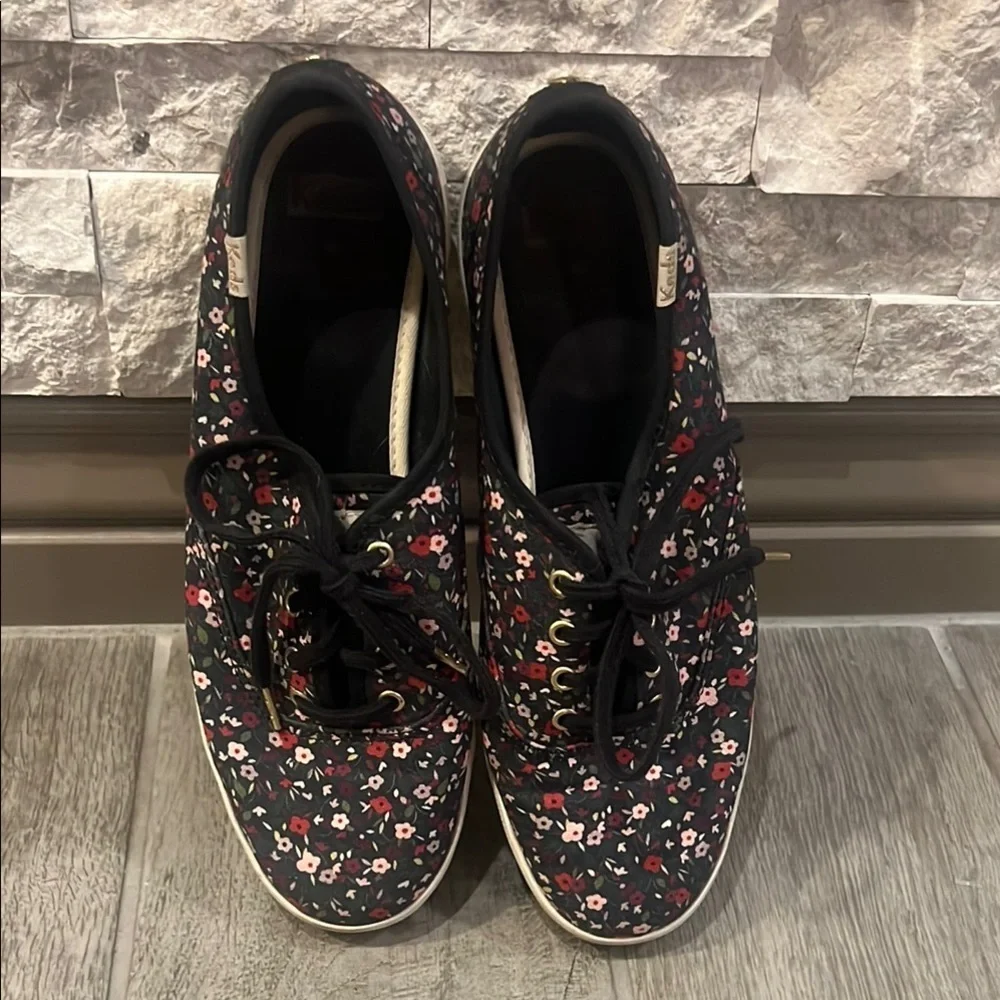 Kate Spade Keds Collaboration Floral Sneakers - Black and multicolor.    Size 7